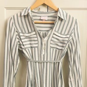 Green Striped Long Sleeved Maternity Shirt - XS